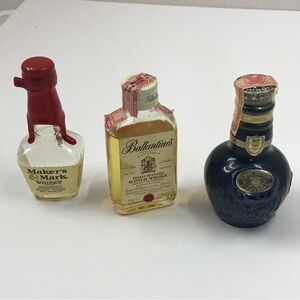 Lot of 3 Unique Vintage Mini Liquor Whisky Bottles Miniatures Sealed & Empty
